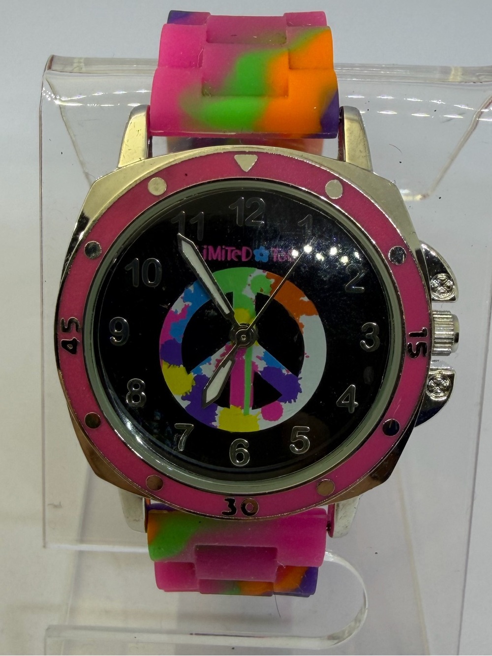 Limited Too Pink Multicolor Peace Sign Silicone Watch